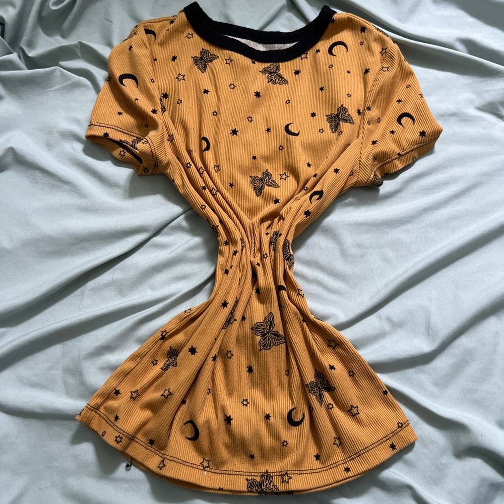 No Boundaries Mustard Star and Moon Mini Skirt
